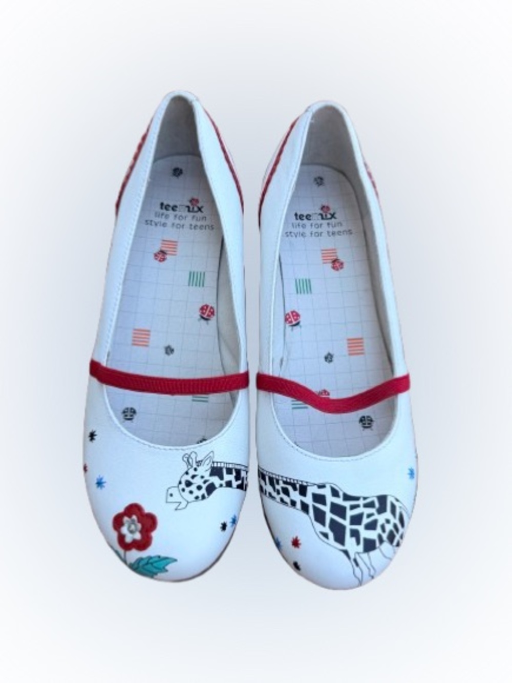 Teemix White Giraffe Print Ballet Flats Mary Jane Shoes Women’s Size 6.5